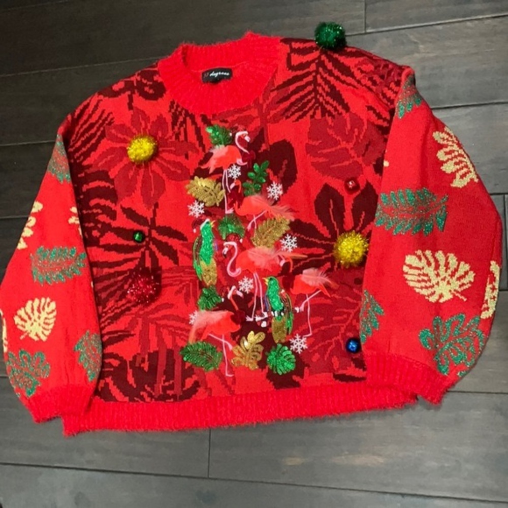 JINGLING FLAMINGO HOLIDAY SWEATER - XL
